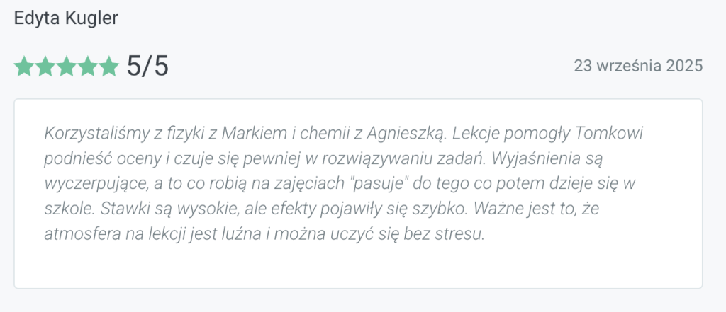 opinia klienta korepetycje