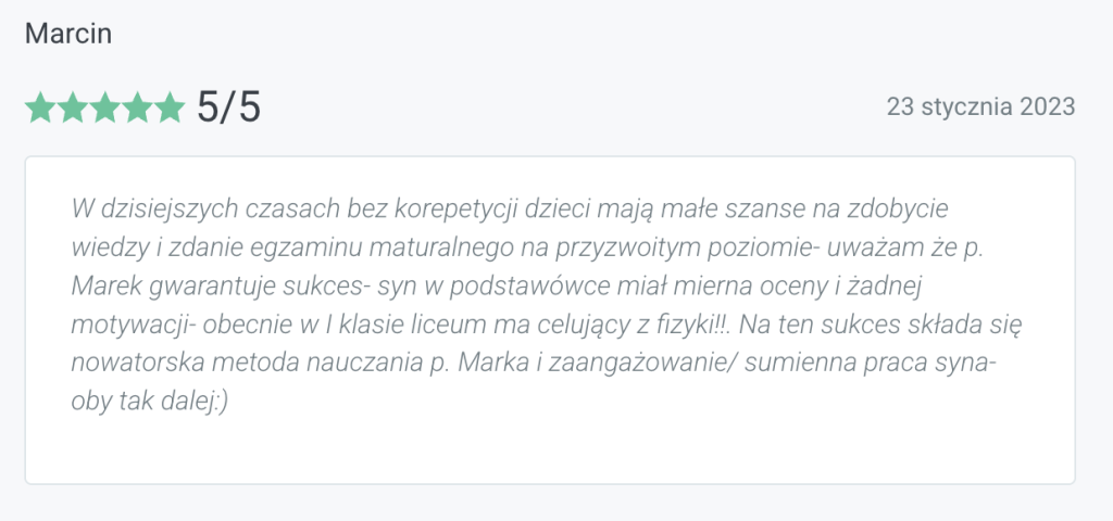 opinia klienta korepetycje