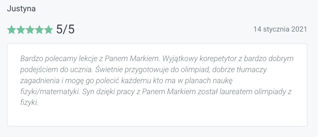 opinia klienta korepetycje
