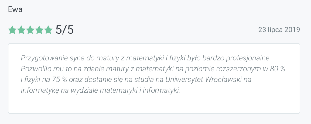 opinia klienta korepetycje